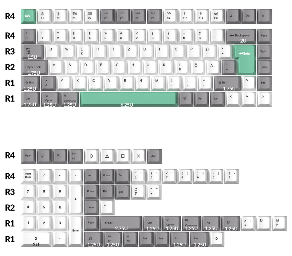 Keychron Grey White Mint (ISO - DE) Keycap Set - InputGear DE