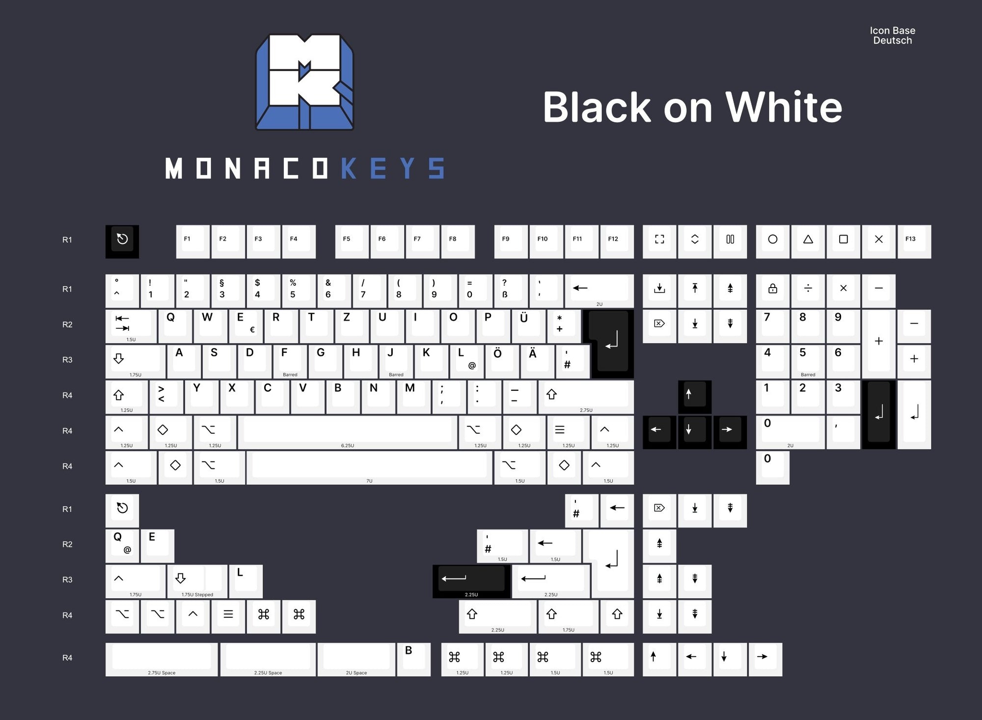 Ensemble de touches Monacokeys Noir sur Blanc (AZERTY-FR)