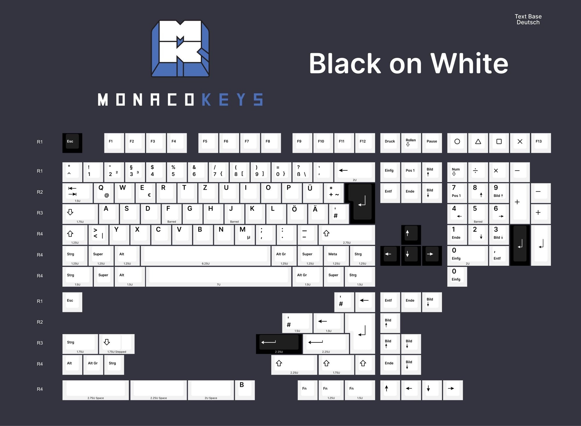 Ensemble de touches Monacokeys Noir sur Blanc (AZERTY-FR)