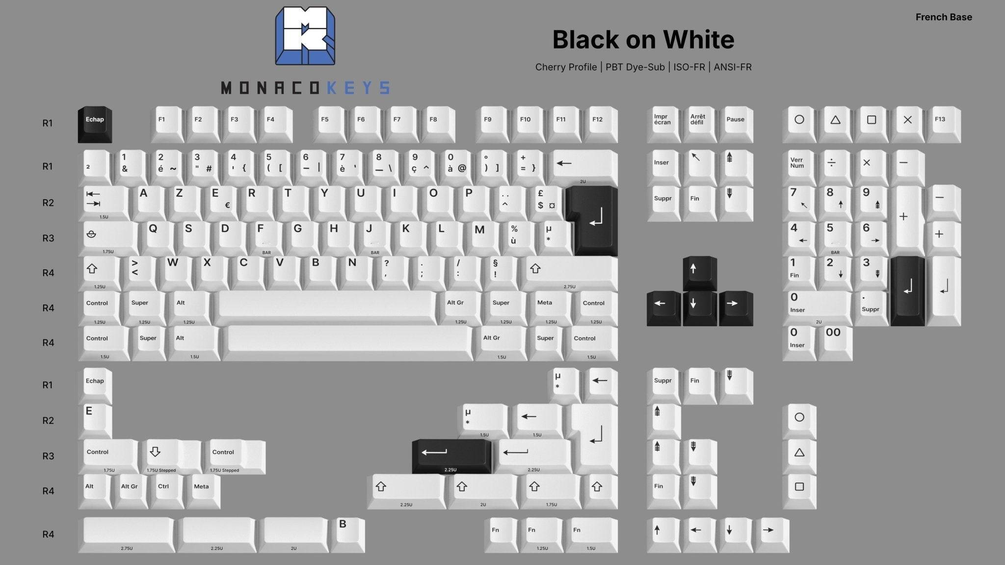 Monacokeys Black on White (AZERTY - FR) Keycap Set - InputGear DE