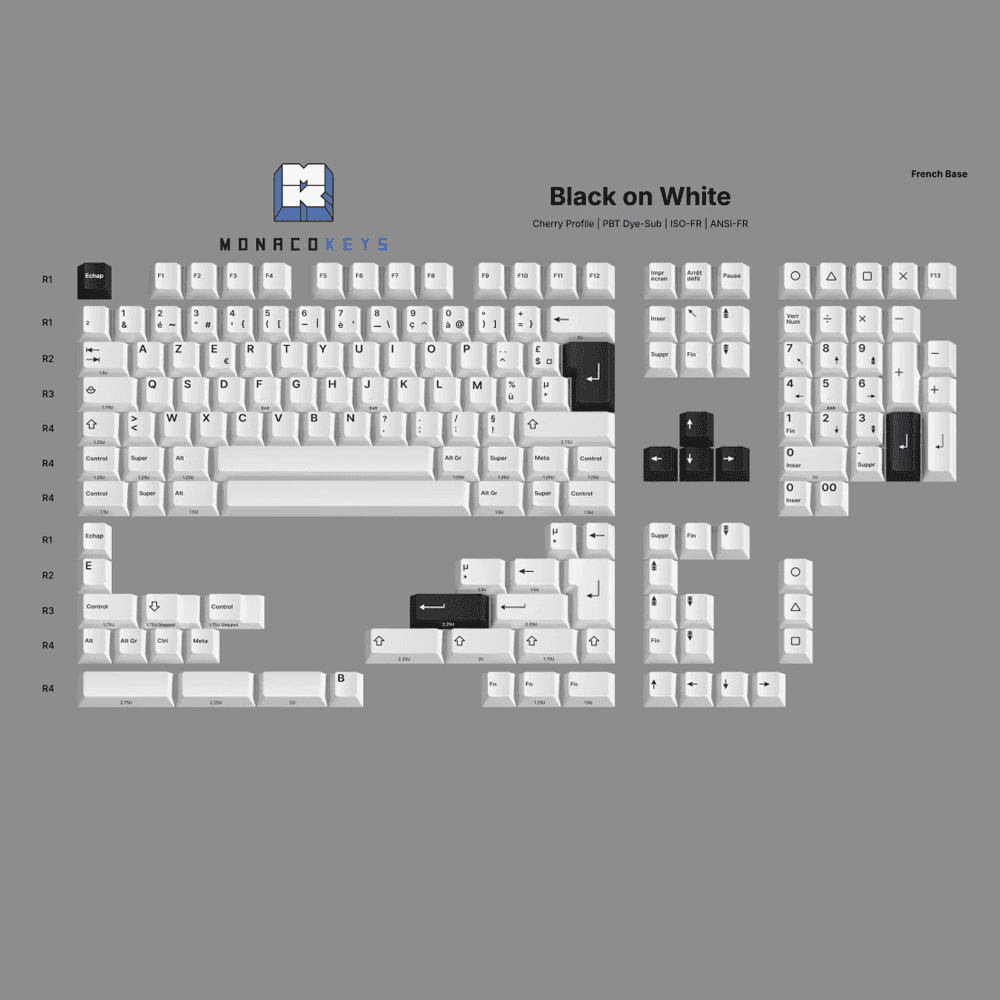 Monacokeys Black on White (AZERTY-FR) Keycap Set - InputGear DE